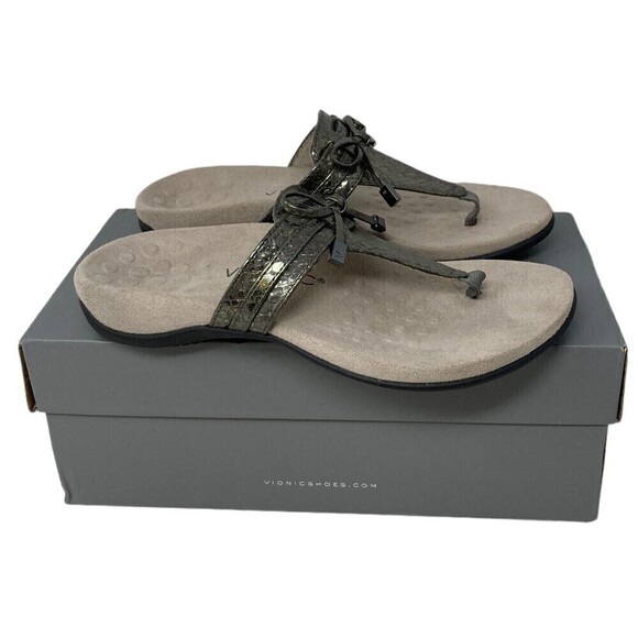 NEW Vionic Amaya Women's Size 6W Wide Sandals Shoes Gray Snake Print Flip Flop - Picture 3 of 13